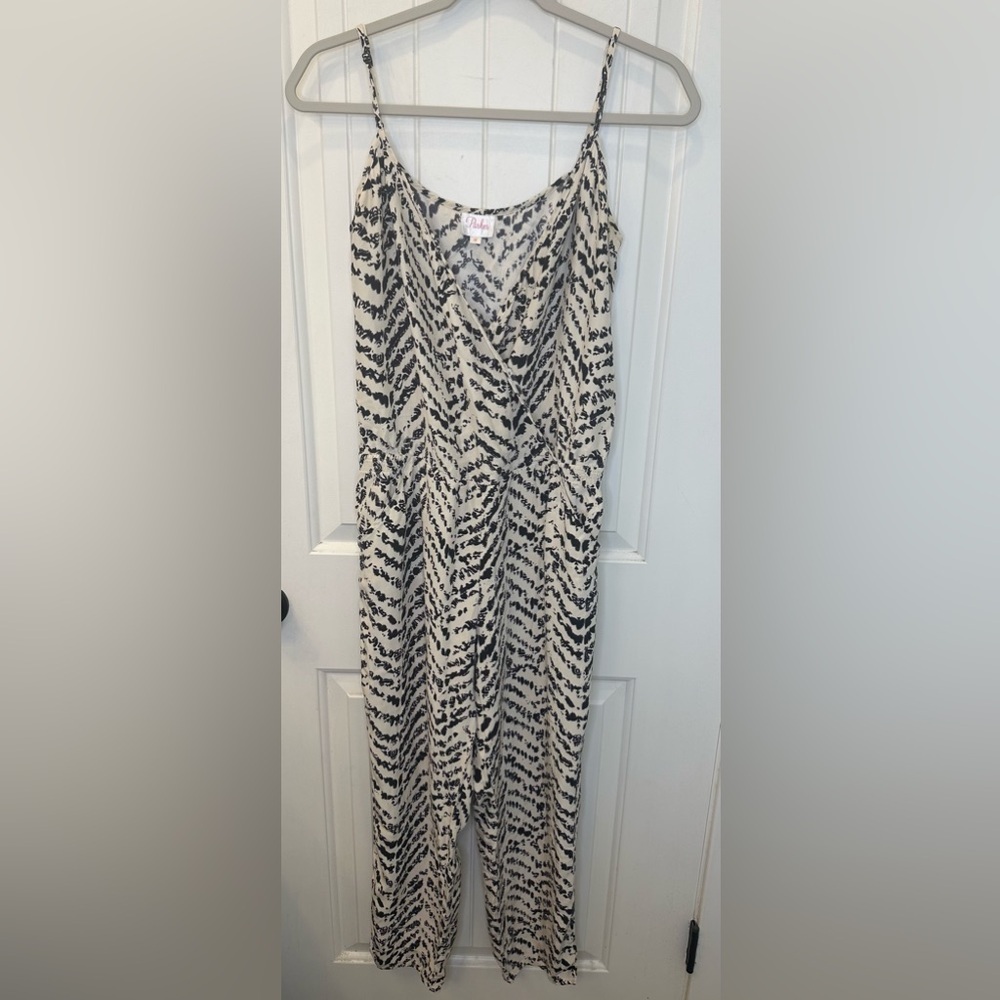 Parker 100% Silk Zebra Print Wrap Jumpsuit Size M